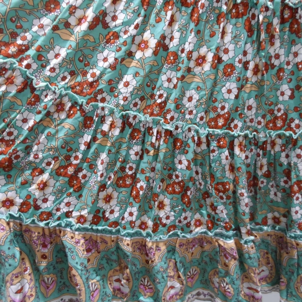 JAR OF HEARTS Boho Lover Aqua Turquoise Floral High Waisted Tiered Maxi Skirt - Picture 16 of 16